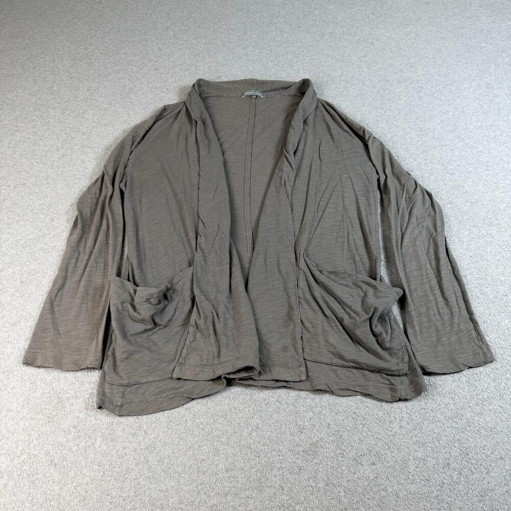 James Perse Sweater Women 2 Medium Gray Cardigan Lightweight Open Quiet Luxury